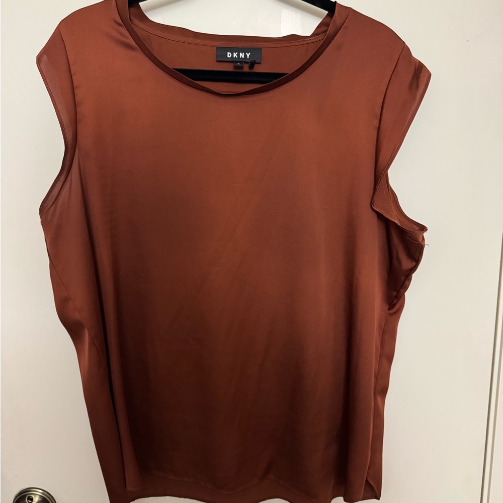 DKNY Rust Shell Satin-Like Sleeveless Top